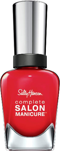 Sally Hansen Complete Salon Manicure Nail Polish bottle in shade 235 Warm Regards, a bright classic red with glossy finish