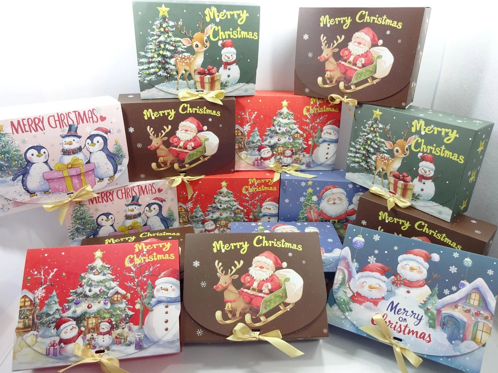 Collection of Christmas-themed greeting cards with various designs on a white background.
