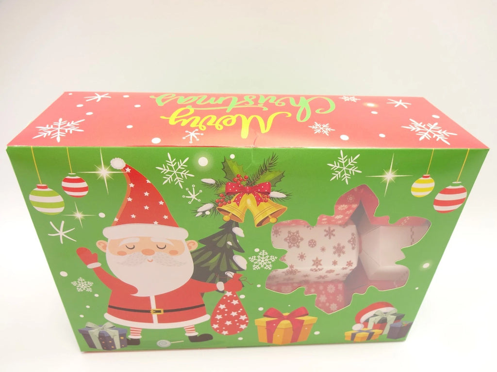 Side view of L’Oreal festive cracker box featuring Christmas graphics and snowflake window