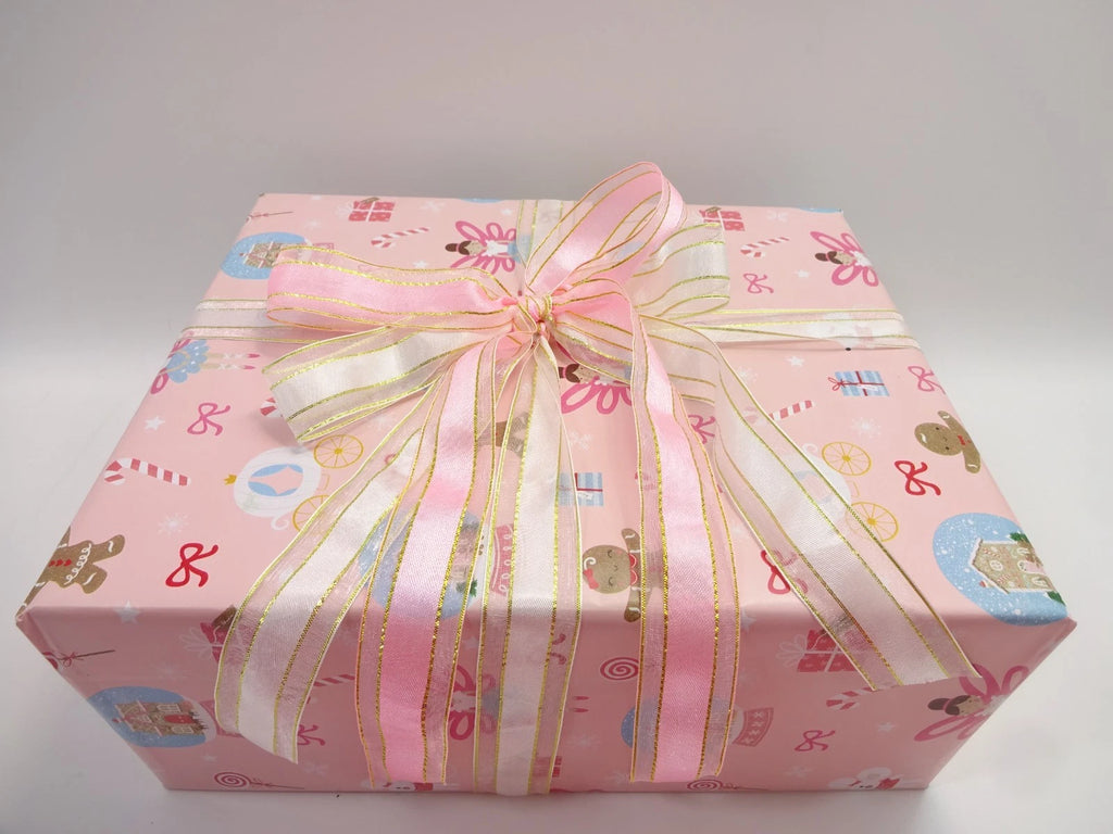 Gift box with pink ribbon on a white background