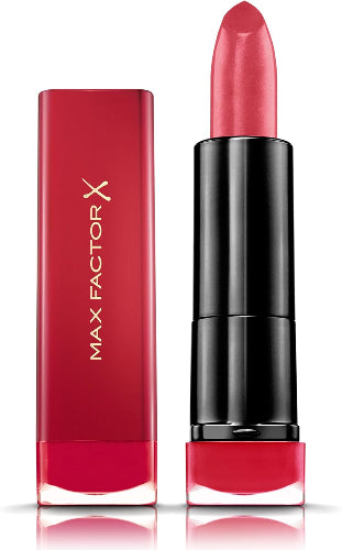 Max Factor Colour Elixir Lipstick in shade 3 Berry with cap off, revealing a rich berry pink bullet in black and red casing