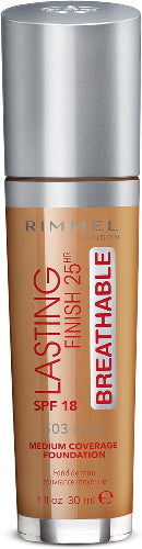 Rimmel London Lasting Finish Breathable Foundation 503 Mocha with silver cap and built-in applicator