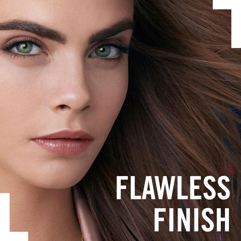 Model wearing Rimmel London Lasting Finish Breathable Foundation 503 Mocha with a flawless finish look