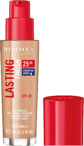 Rimmel London Lasting Finish 25 Hour Foundation 160 Vanilla with red pump cap and SPF 20
