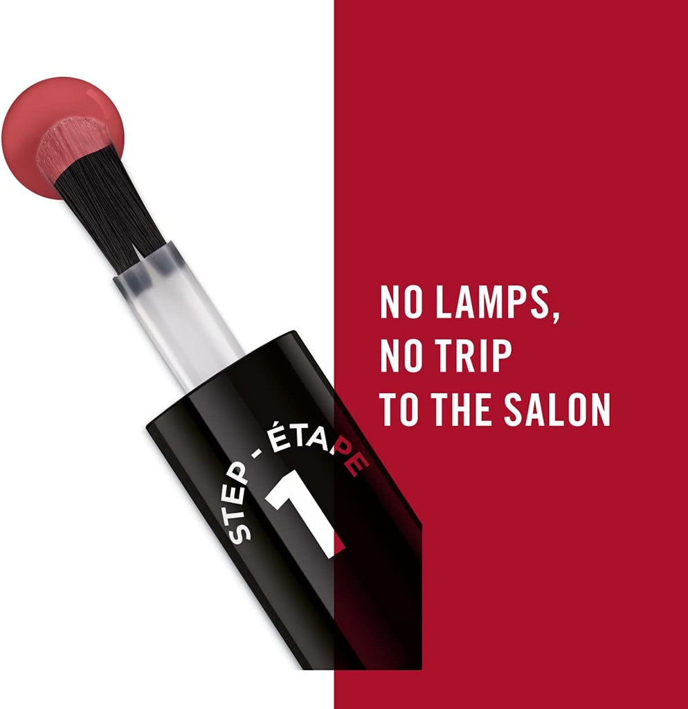 Rimmel 057 Down to Business Super Gel Nail Polish brush with product showing creamy nude rose shade