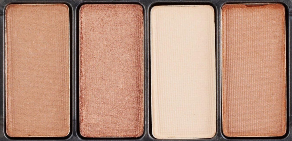 Close-up of CoverGirl Eye Enhancers Country Woods 215 eyeshadow palette with 4 shades: beige, bronze, tan, and brown