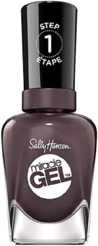 Sally Hansen Miracle Gel 822 Oh The Iron-y nail polish bottle with black cap and deep charcoal grey shade