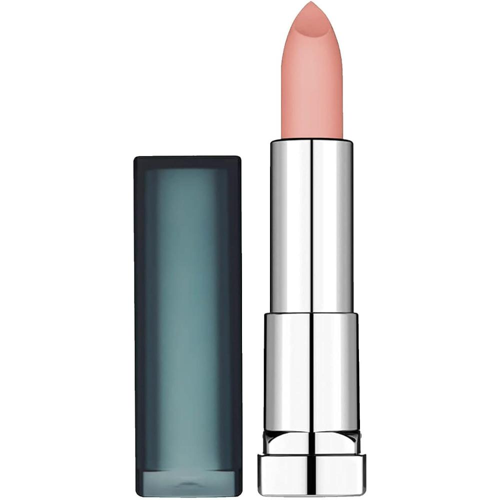 Maybelline 981 Rebel Nude/Purely Nude Color Sensational Matte Nude Lipstick with cap removed, showcasing the nude shade lipstick bullet.