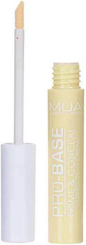 MUA Pro/Base Prime & Conceal CC Cream Yellow Corrector with doe-foot applicator showing creamy yellow formula