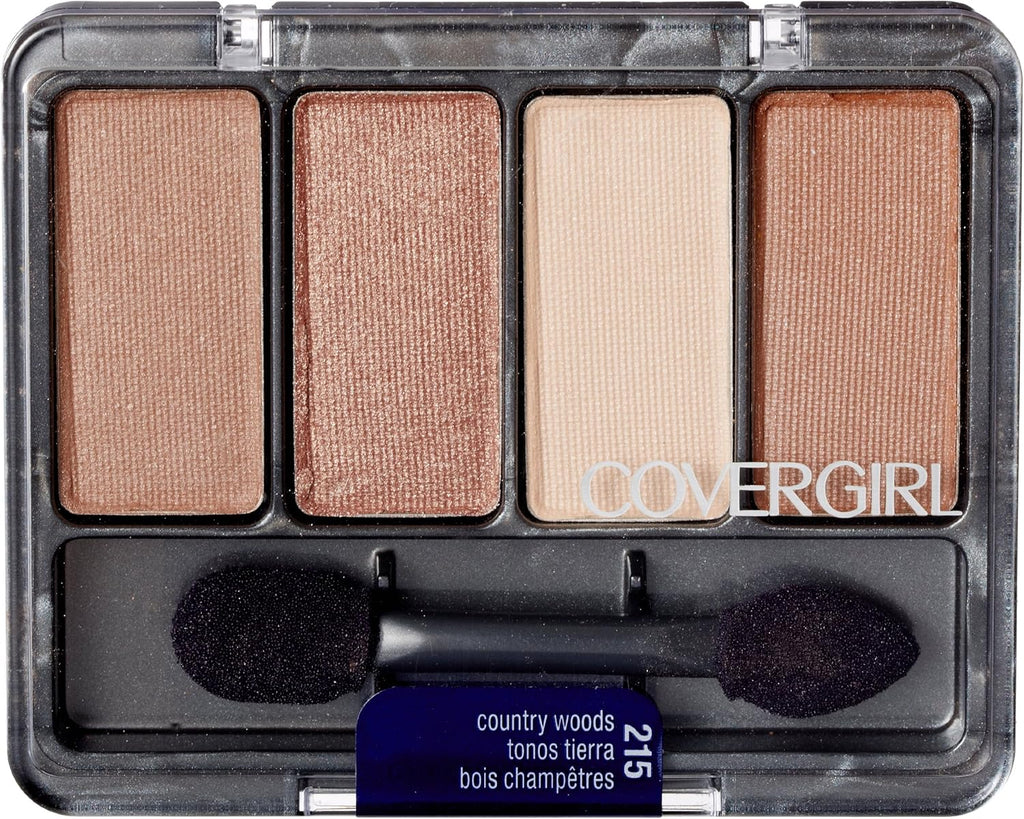 Swatches of CoverGirl Eye Enhancers 215 Country Woods palette shades showcasing natural finish
