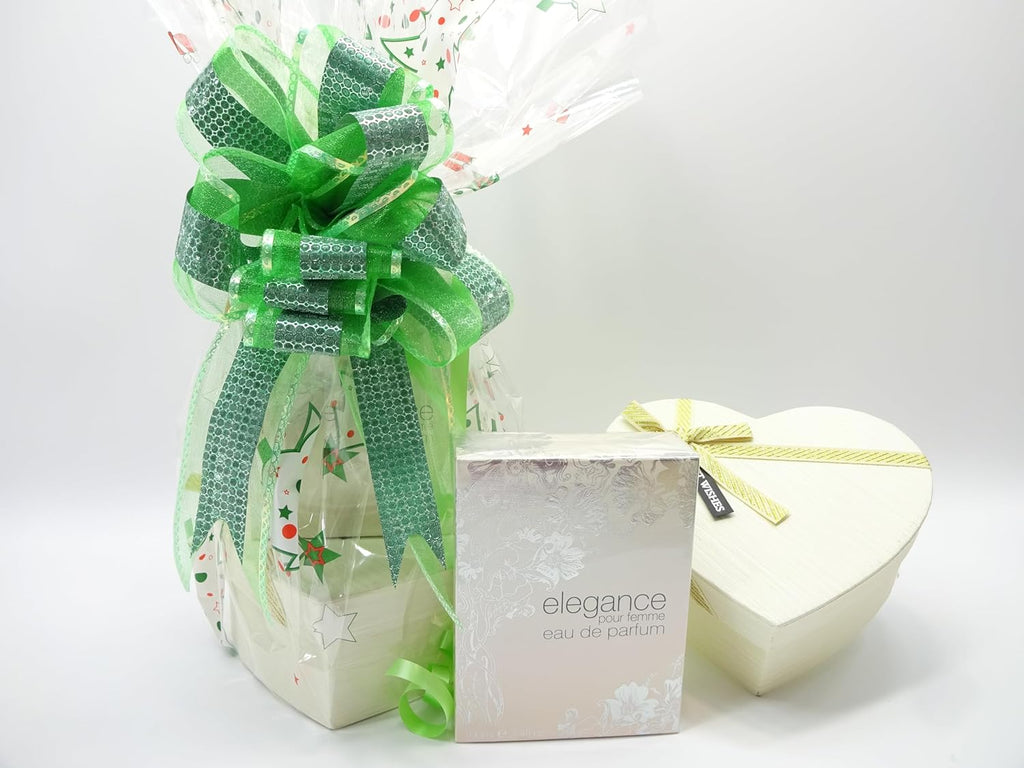 Unwrapped Elegance perfume gift hamper featuring the contents and packaging.