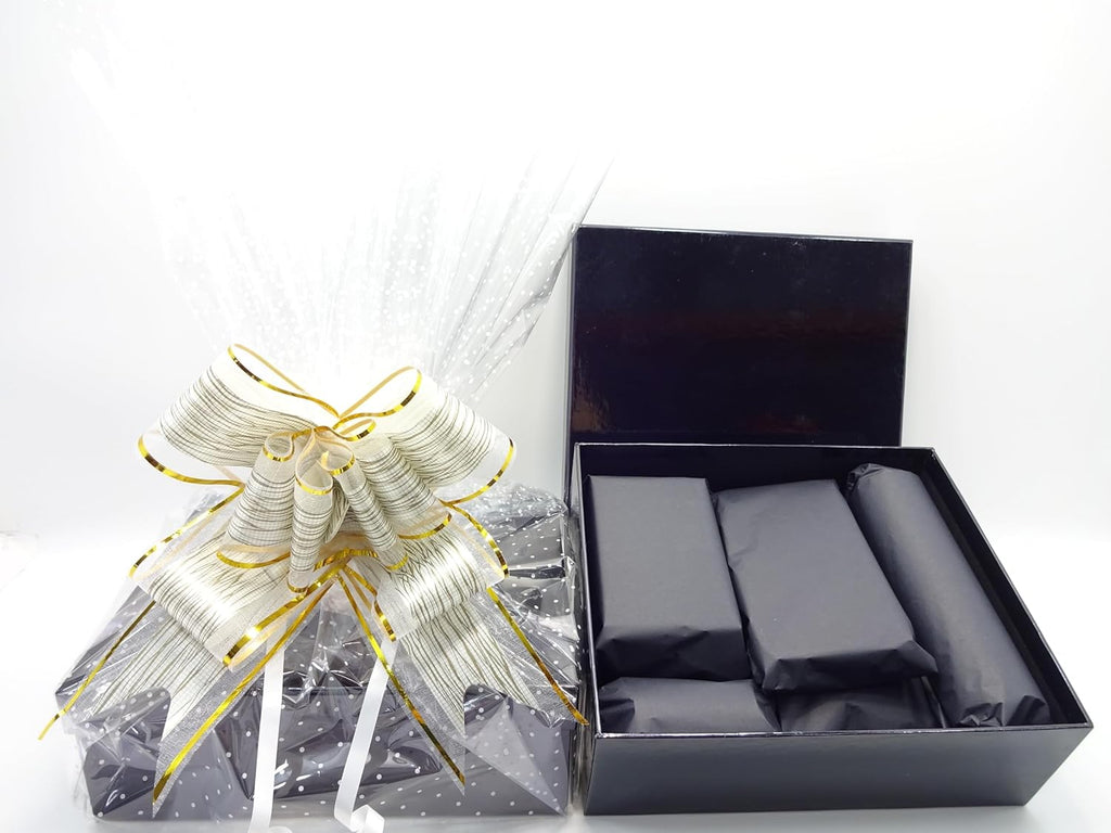 Opened No7 branded black box showing high-end No7 tissue wrapping inside for a sleek presentation