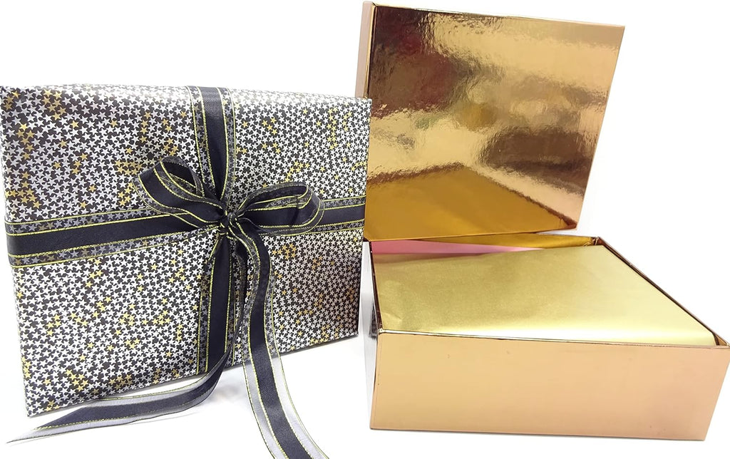 box with black and gold ribbon, perfect for any occasion