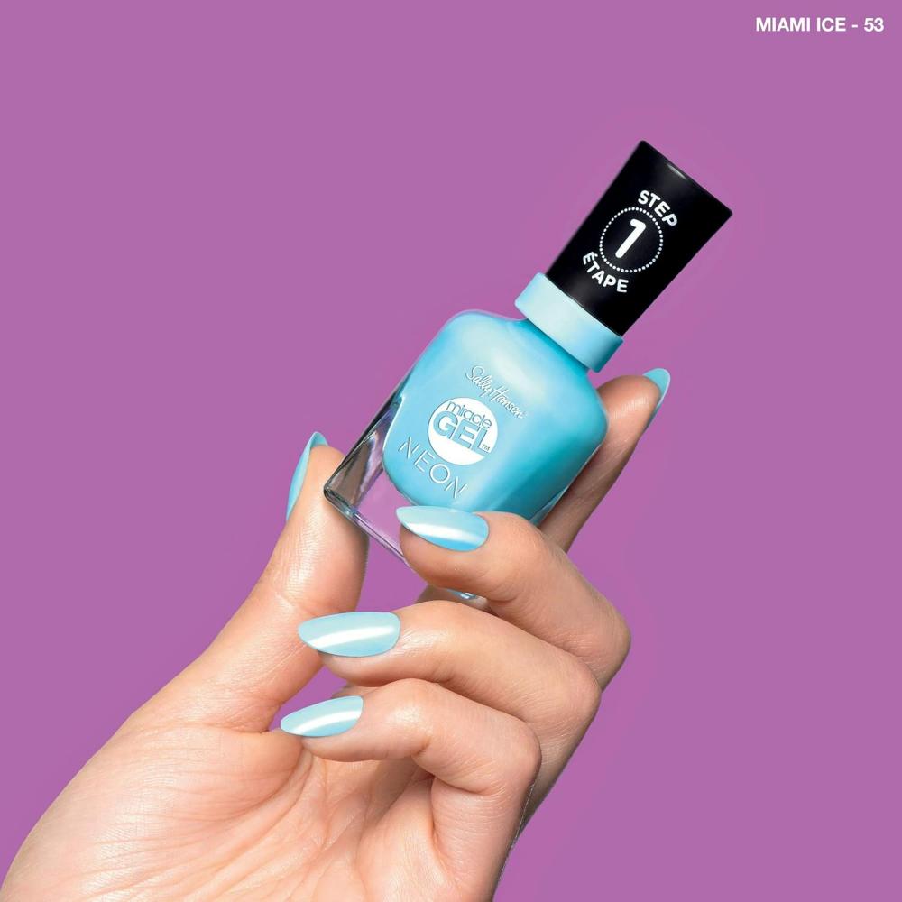 ice blue colour on nails Sally Hansen Miracle Gel Neon Nail Polish 053 Miami Ice