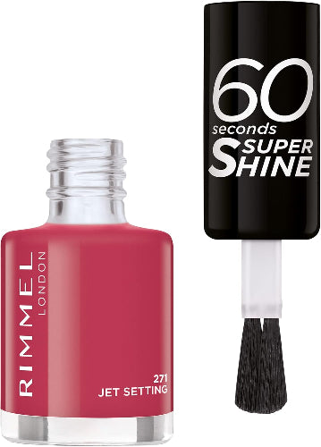 Rimmel 60 Seconds Super Shine Nail Polish shade 271 Jet Setting – vibrant raspberry pink tone in an 8ml bottle