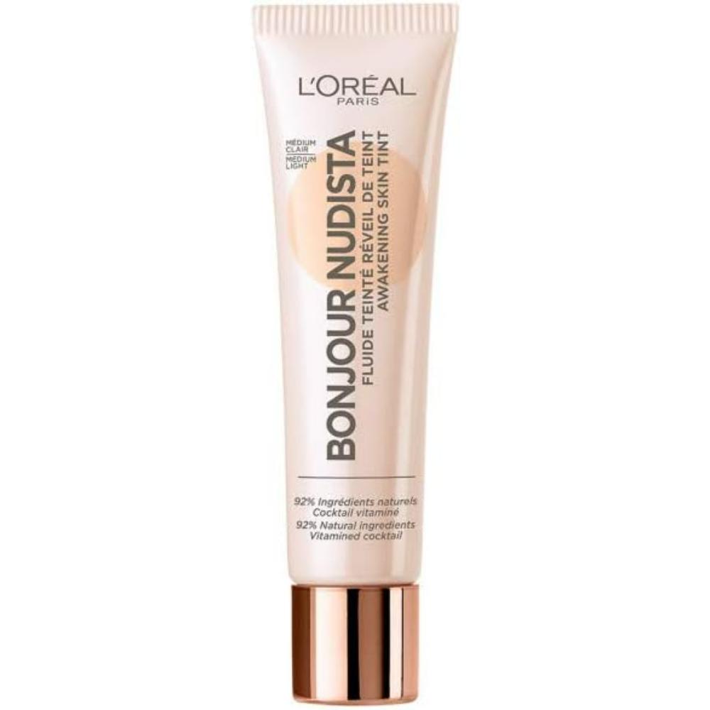 L'Oreal Paris Bonjour Nudista Skin Tint BB Cream in Medium/Light, 30ml tube with a vitamin-rich formula for a natural glow.