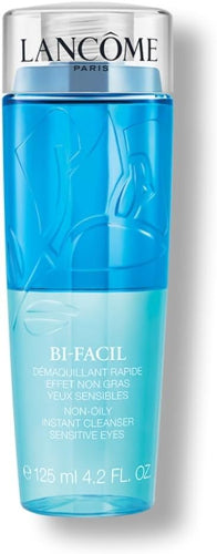 Lancôme Bi-Facil Eye Makeup Remover 125ml bottle with silver cap and blue liquid formula