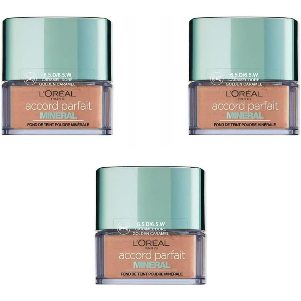Loreal Paris 6.5D/6.5W Golden Caramel Perfect Match Minerals Powder-Foundation, Pack of 3
