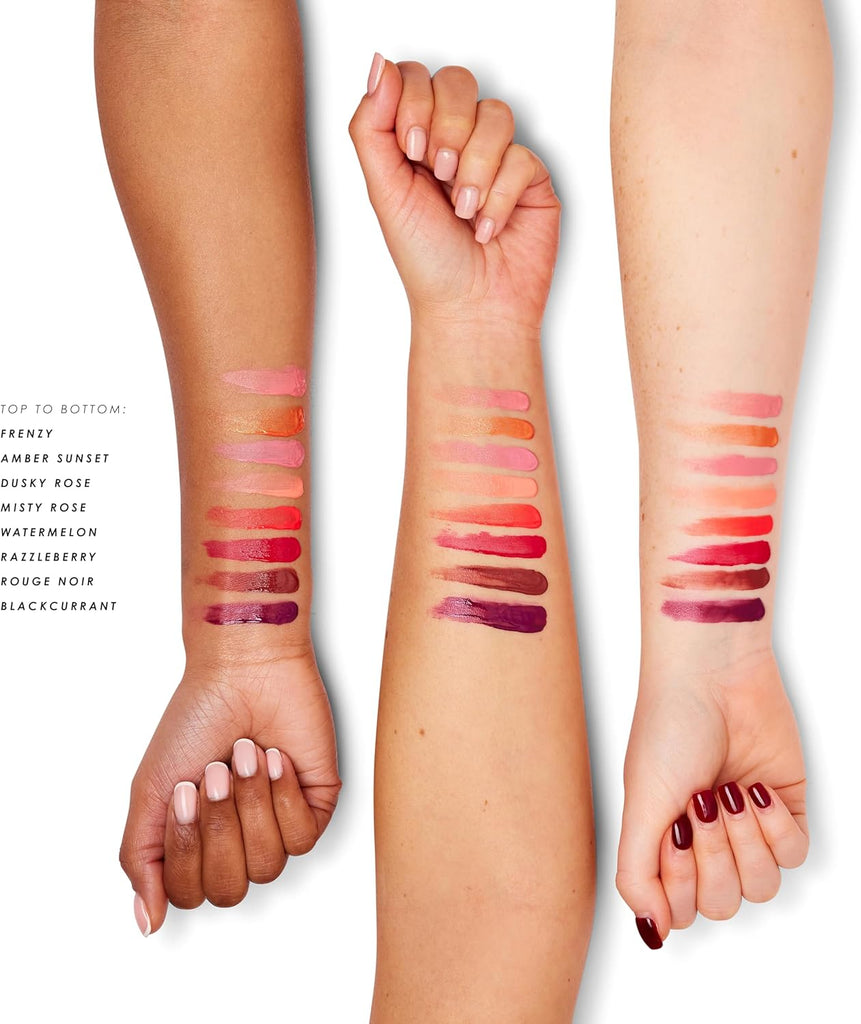 Arm swatches of MUA Blushed Liquid Cream Blush shades including Watermelon, showing pigmentation across different skin tones