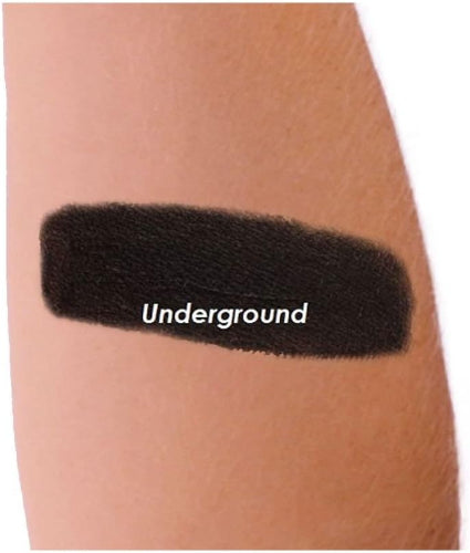 Swatch of MUA Gel Eyeliner Underground black shade applied on skin, showing deep intense pigmen