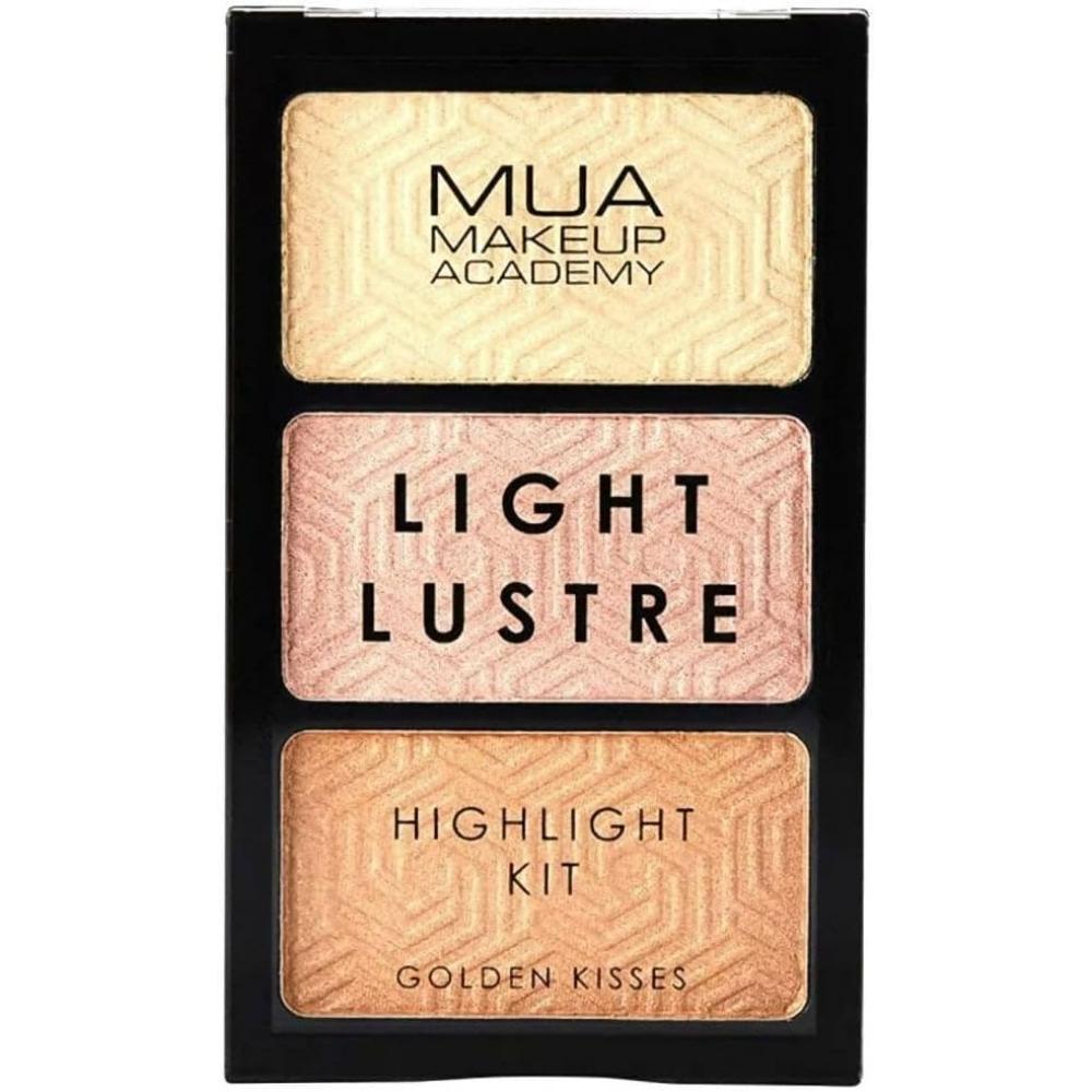 MUA Golden Delights Light Lustre Highlight Kit compact with three golden shades for a luminous glow.