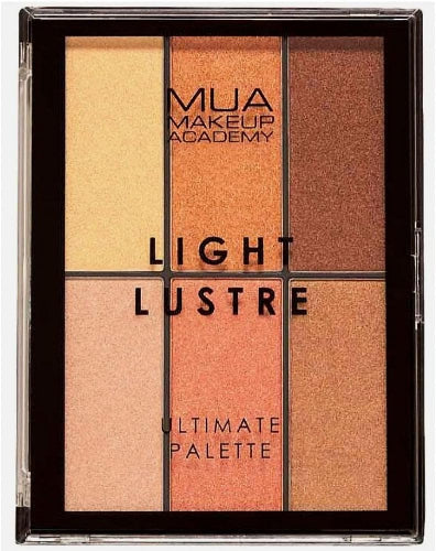 MUA Light Lustre Ultimate Palette with 6 shimmer powders for blush, bronzer, and highlight