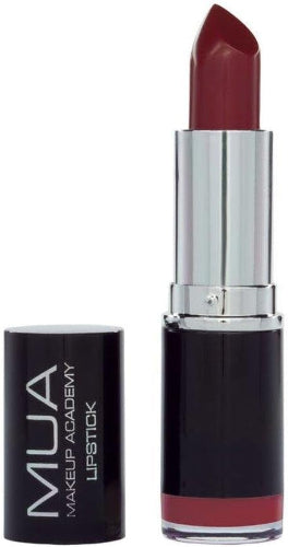 MUA Lipstick Shade 1 deep red lipstick in black and silver tube with cap