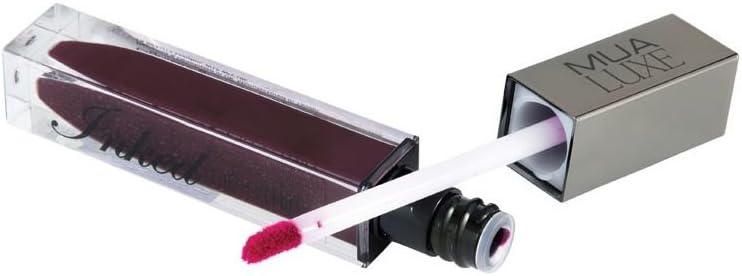 Opened MUA Luxe Inked Lip Stain Dewberry showing doe-foot applicator with rich berry purple shade