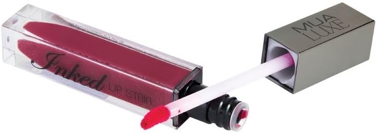 Opened MUA Luxe Inked Lip Stain Sangria showing doe-foot applicator with rich sangria red shade