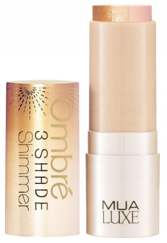 MUA Luxe Ombré Shimmer Stick with 3 blendable highlighting shades for radiant glow