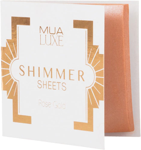 Front view of MUA Luxe Shimmer Sheets Highlighting Rose Gold