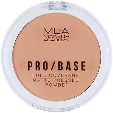 Open compact of MUA Pro Base Full Coverage Matte Pressed Powder shade 140 showing smooth matte finish