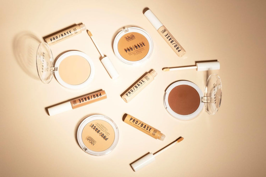 m swatches showing MUA Pro/Base Concealer full shade range from light to dark