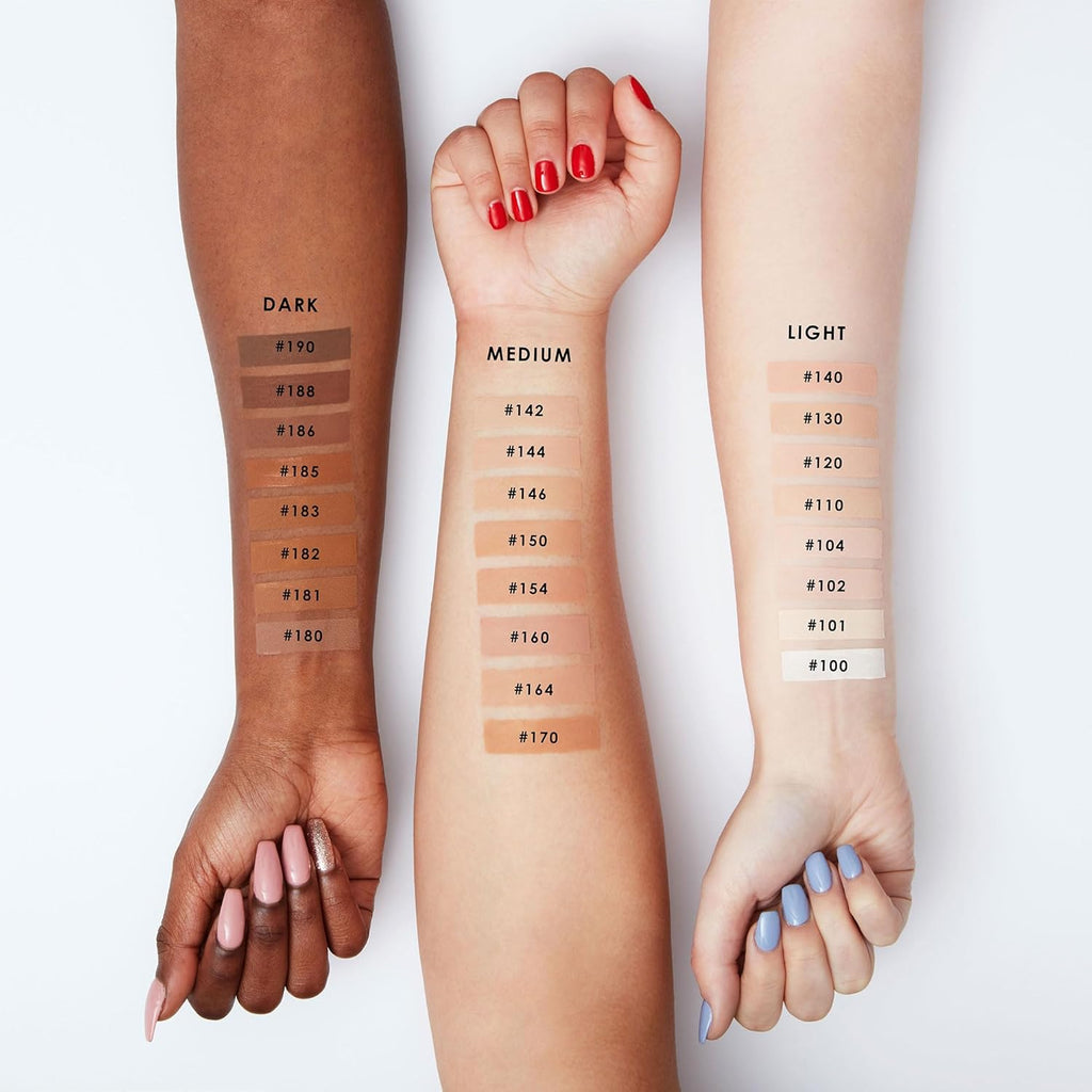 Arm swatches showing MUA Pro/Base Concealer full shade range from light to dark