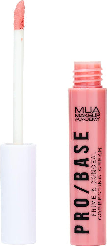 MUA Pro/Base Prime & Conceal CC Cream Peach Corrector with doe-foot applicator showing creamy peach formula