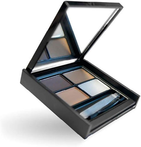 MUA Pro-Brow Ultimate Eyebrow Kit in Fair shade angled view with applicator and mirror