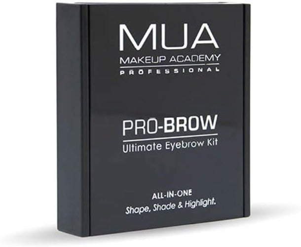 MUA Pro-Brow Ultimate Eyebrow Kit in Fair shade closed packaging with black sleek design