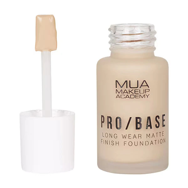 MUA Pro/Base Long Wear Matte Finish Foundation shade 130 with open bottle and applicator