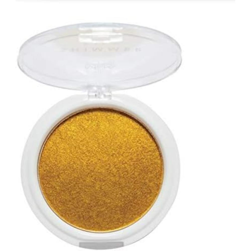 MUA Shimmer Silk Highlight Powder in Dazzle with open view, a shimmering golden powder