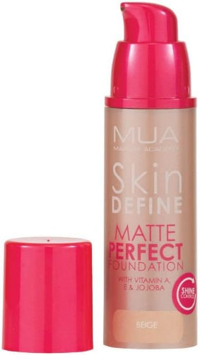 MUA Skin Define Matte Perfect Foundation Beige with pump dispenser and cap removed