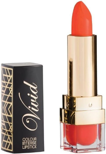 MUA Luxe Vivid Colour Intense Lipstick Burn Baby Burn bright orange-red lipstick with gold casing and black patterned cap