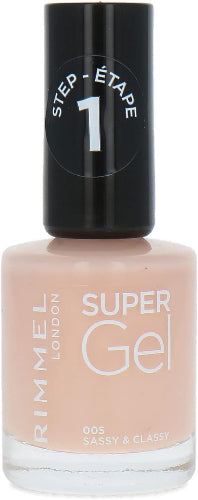 Rimmel Super Gel Nail Polish 005 Sassy & Classy soft nude shade with glossy salon finish