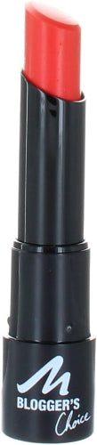 Close-up of Manhattan Blogger’s Choice Matte Lipstick in shade 2 Papayeah, a bold coral-orange lipstick in sleek black packaging with white logo print