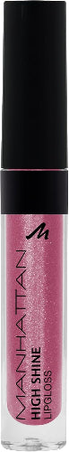 Manhattan High Shine Lip Gloss 46C in a soft pink shimmer shade, packaged in a clear sleek tube with a black cap for a chic look