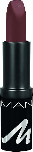 Manhattan X-Treme Last & Shine Lipstick 59X with a deep plum burgundy shade in sleek black packaging