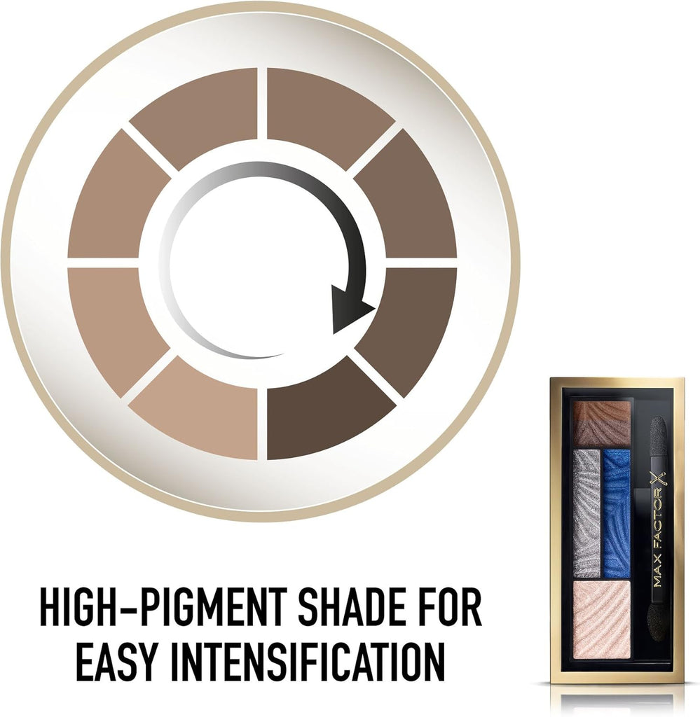 Max Factor Azure Allure eyeshadow wheel highlighting high-pigment shades for bold, long-lasting intensity