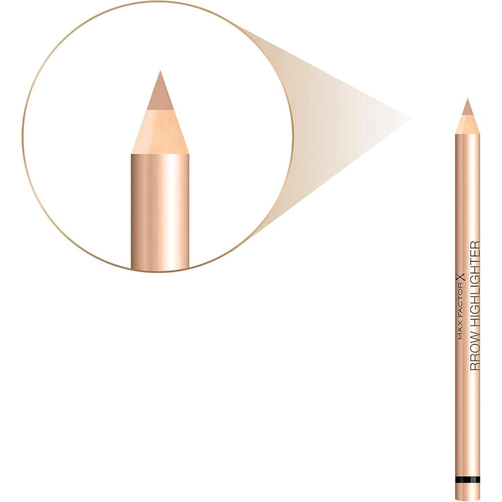 Detailed view of Max Factor Brow Highlighter tip in 001 Natural Glaze for precise application