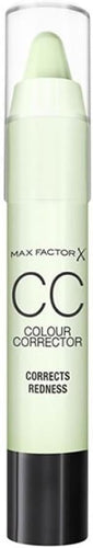 Max Factor Colour Corrector Stick in Green for redness correction with pale mint crayon tip and clear cap