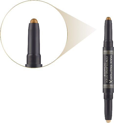 Close-up of Max Factor Contouring Eyeshadow Stick tip in shimmering gold shade.