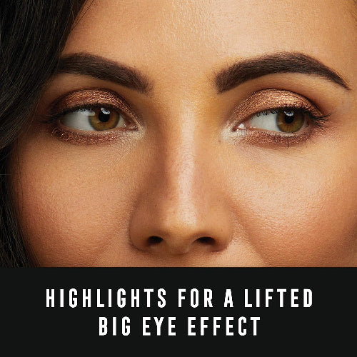 Model showcasing lifted big-eye effect using Max Factor Contouring Eyeshadow Stick.